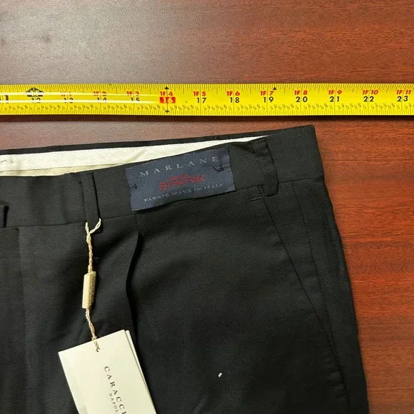 Caracciolo Napoli Marlane Dress Pants Mens Size‎ 40 Slacks Black Wool Flaw NWT
